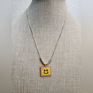 Smiley Face Pendant Necklace Gold Plated Miyuki Style Beaded